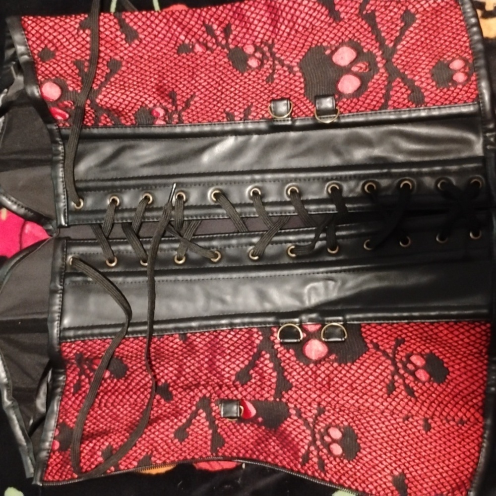 Red and Black Lace-Up Corset